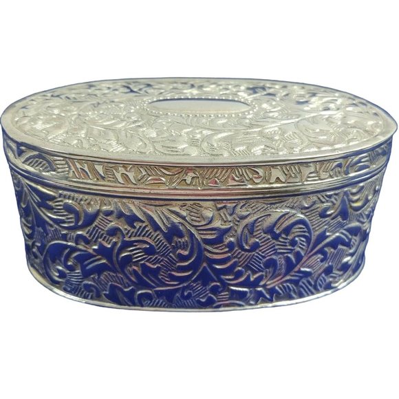 Trinket Vanity Jewelry Earring Box Embossed Metal Scroll Design Velvet Lined - Picture 5 of 12